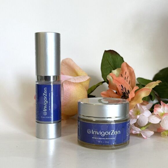 (NEW) InvigorZen Wrinkle Freezing Moisture Cream 1 Oz &Facial Serum .50 Oz - Picture 1 of 7